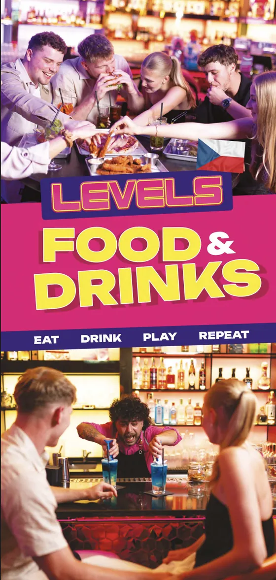 Menu LEVELS Prague — jídlo a nápoje